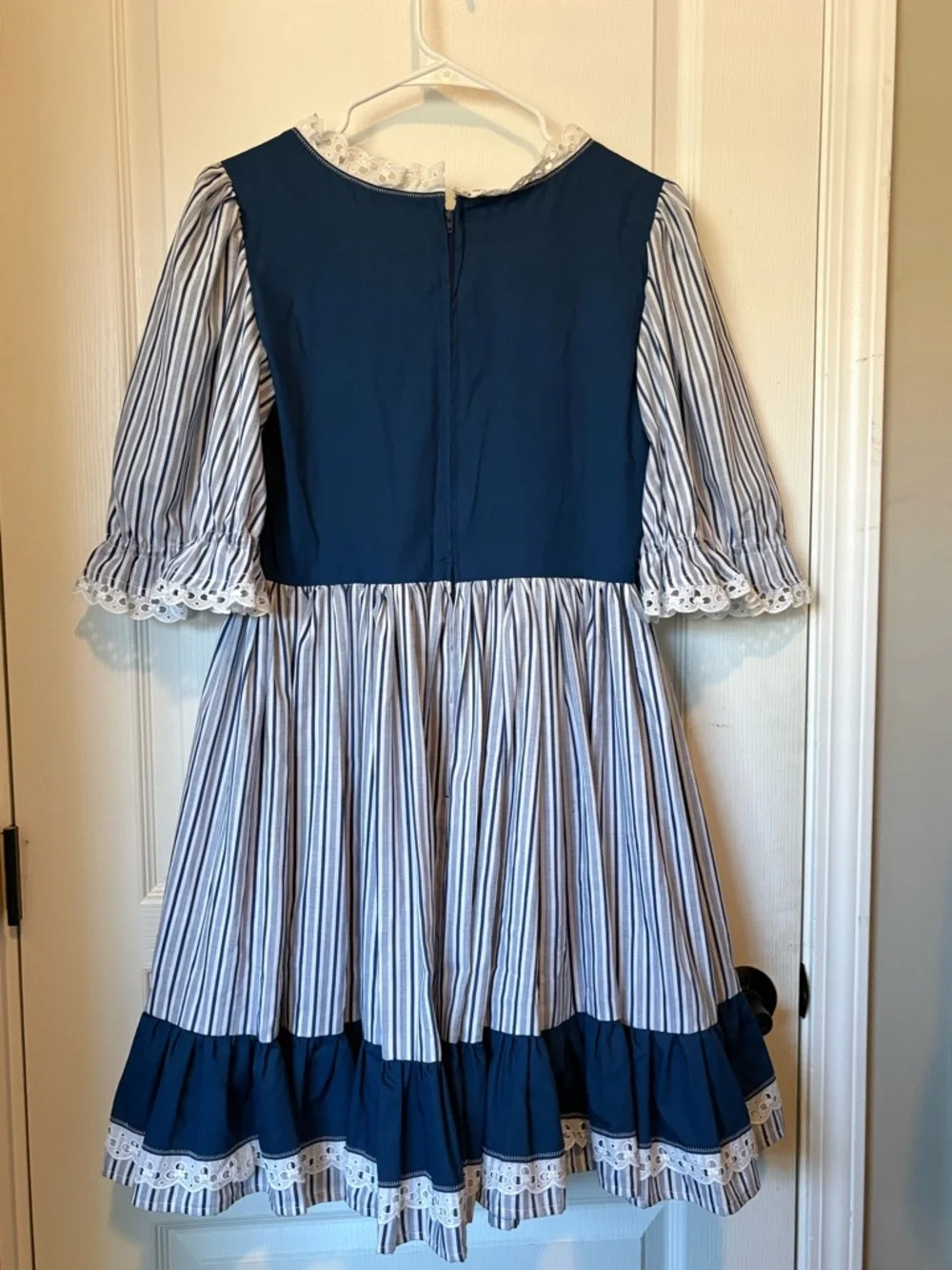 Vintage Blue & White Striped Puff Sleeve Mini Dress - Picture 10 of 13